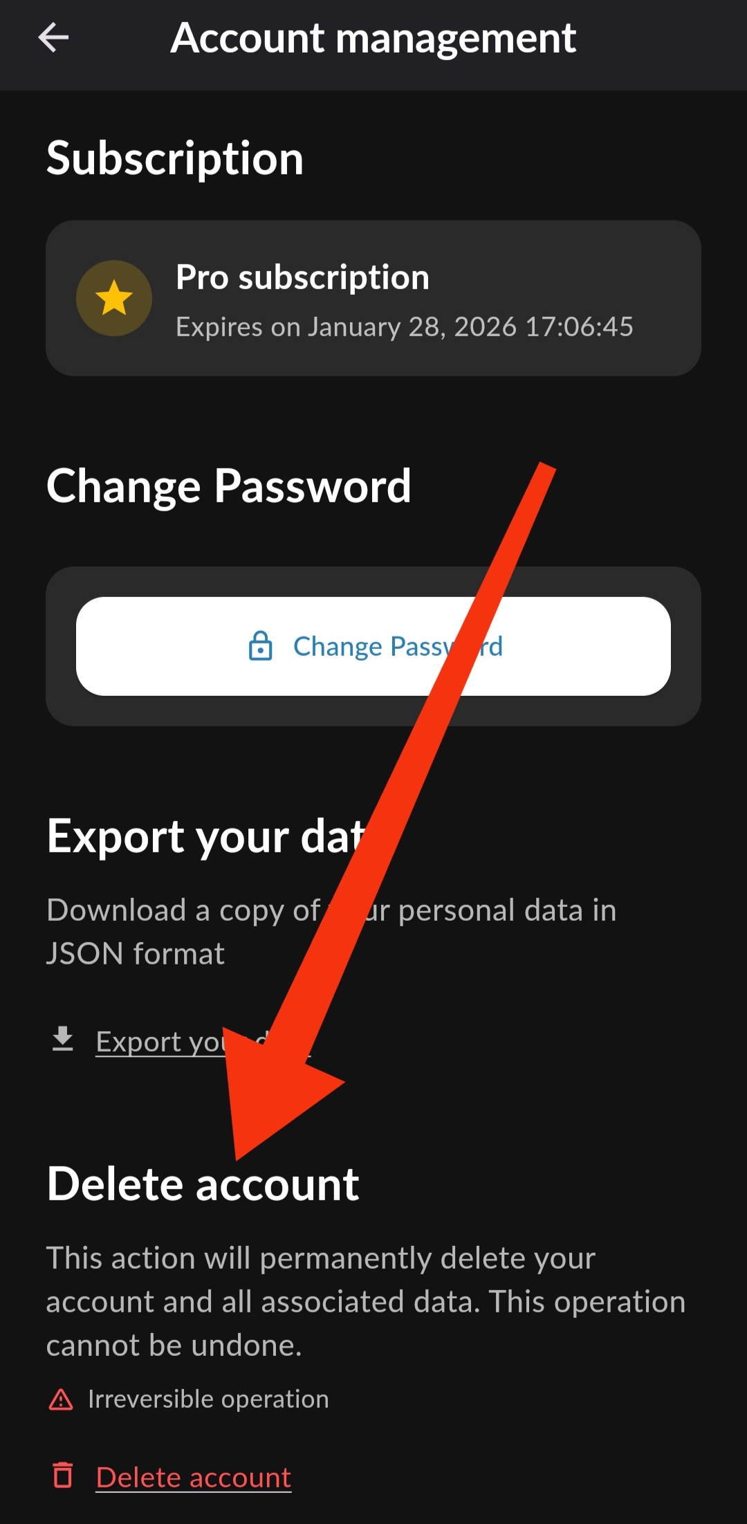 Account Deletion Screen